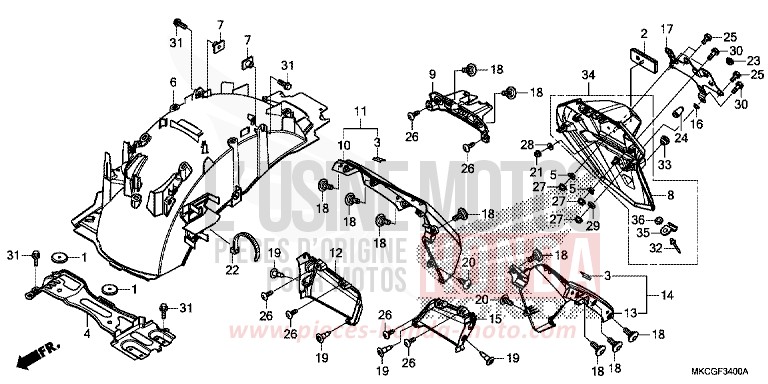 REAR FENDER for Gold Wing CANDY ARDENT RED (R367B) from 2020
